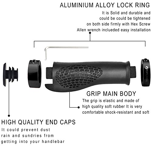 Image of TOPCABIN Ergonomic Bike Grips - Widen Holding Rubber Grips with Aluminum LockGrips for Mountain & Road Bikes