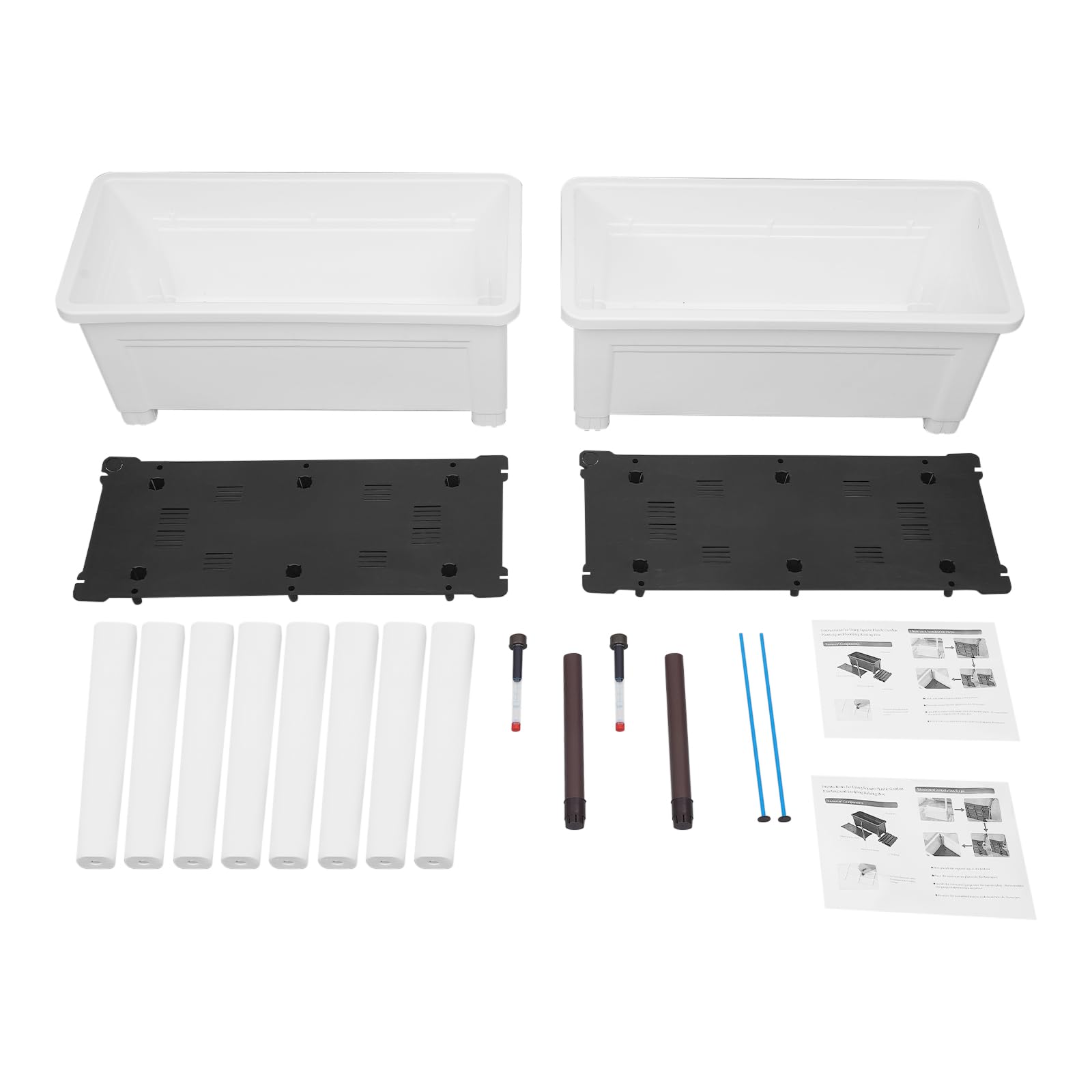 Juego de 2 piezas, con indicador de nivel de agua, material de PP, color blanco, moderno, para balcón, jardín, terraza, jardinera, jardinera, jardinera, jardinera, jardinera, jardinera, jardinera