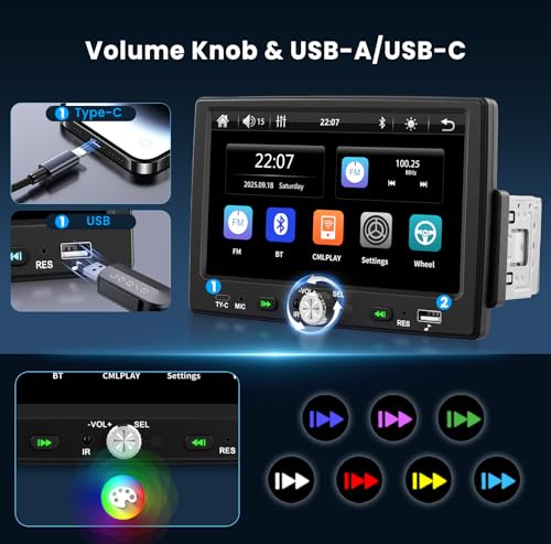 Image of Single Din CarPlay Car Stereo Android Auto, 7-inch Touchscreen Car Radio with Bluetooth 5.0 FM Radio USB-C Backup Camera