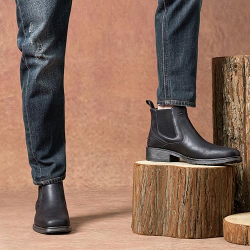 Image of Jousen Chelsea Boots Men Square Toe Ankle Mens Dress Boots Casual Slip On Boots for Men