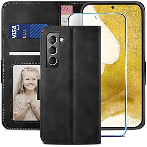 YATWIN Compatible with Samsung Galaxy S22 Plus Case, Flip Wallet Leather Case with Screen Protector and Card Slot Kickstand Phone Cases Cover for Samsung S22 Plus 5G - Black Cover