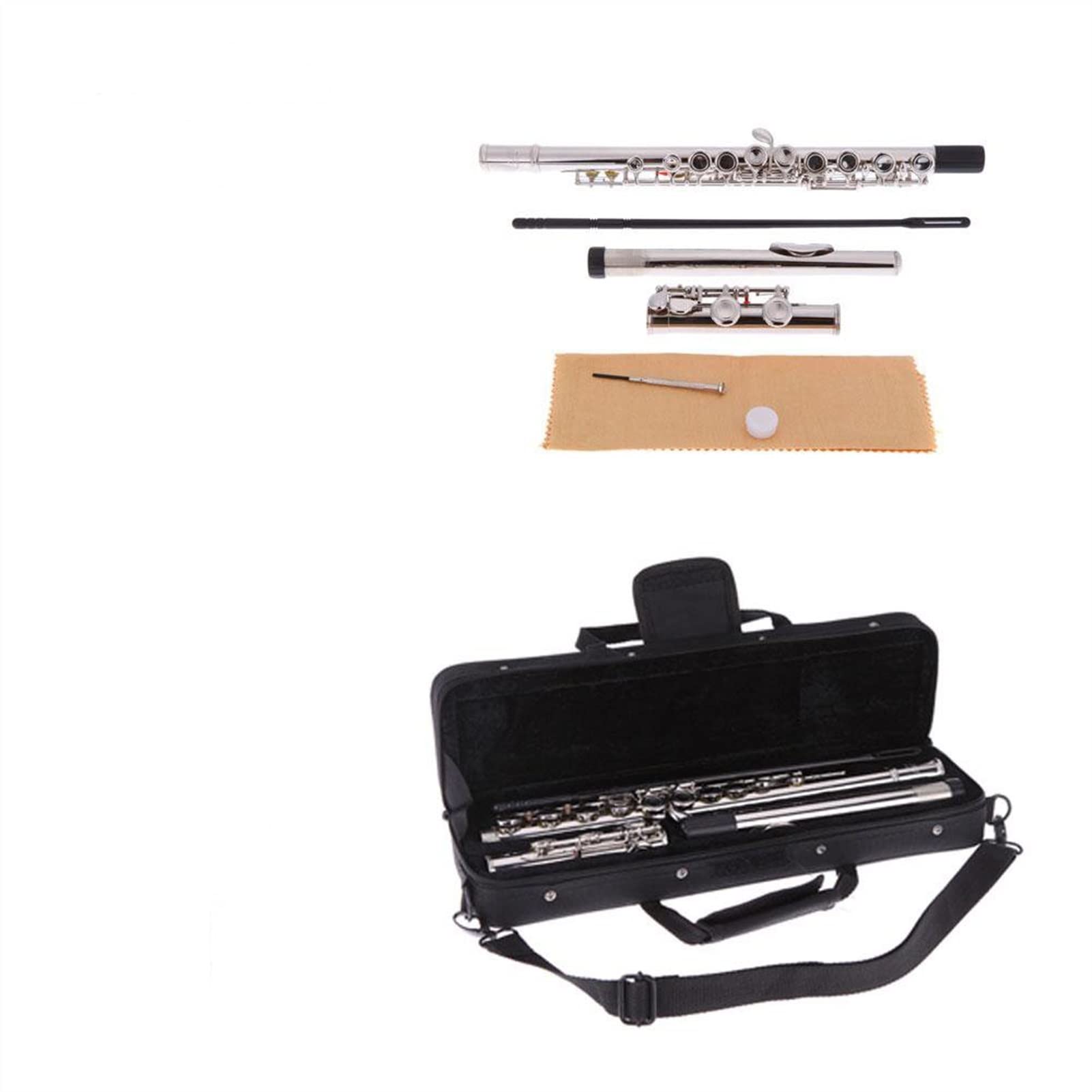 Instrument À Vent Flûte Plaqué Argent 16 Trous C Clé Cupronickel avec Sac Kit Flûte traversière