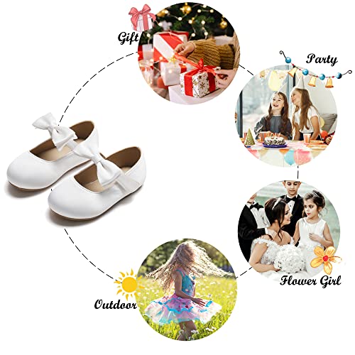 Felix & Flora Girls Dress Shoes - Mary Jane Ballet Flats Party Wedding School Size 5(White,Toddler) #TOP5