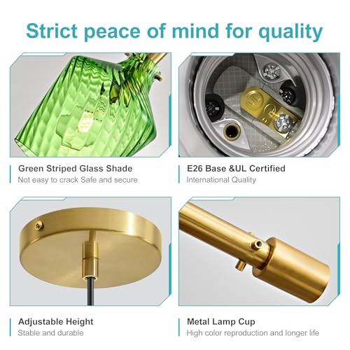 Image of Stripes Green Glass Pendant Light for Kitchen Island Gold 8 Inch 1 Pack