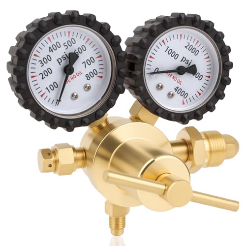 Beaiguna Nitrogen Regulator 0-800PSI Nitrogen Regulator HVAC with CGA580 Inlet 1/4 Male Flare Outlet Connection Nitrogen Tank Regulator for HVAC Purging Leak Checking Pressure Testing Welding