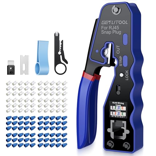 GETLITOOL Pince À Sertir RJ45 RJ11 Traversante Cat6 Kit Pince Réseau Professionnel Outil De Sertissage RJ45 Passant Avec 60 Connecteurs RJ45 Cat5e, Cat6/Cat6a Pass Through Et Couvercles De Protection