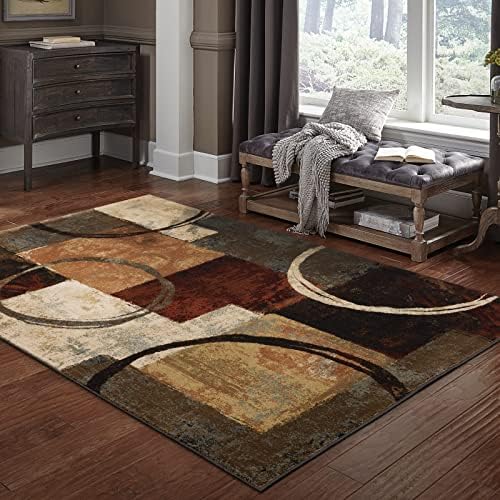 Oriental Weavers Hudson Area Rug - 2544B - 7'8" x 10'10" - in Brown/Black - Modern Style, Stain Resistant, Family and Pet Friendly, Dining, Living Room Rug