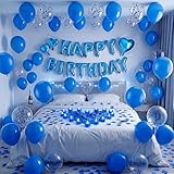 Wettal Blue Happy Birthday Balloons Decorations Birthday Balloon Letters Banner with 8 Pcs Love Balloons 24 Latex Balloon 1000 Rose Petals & 24 LED Candles for Hotel Men Women Room Party Decor
