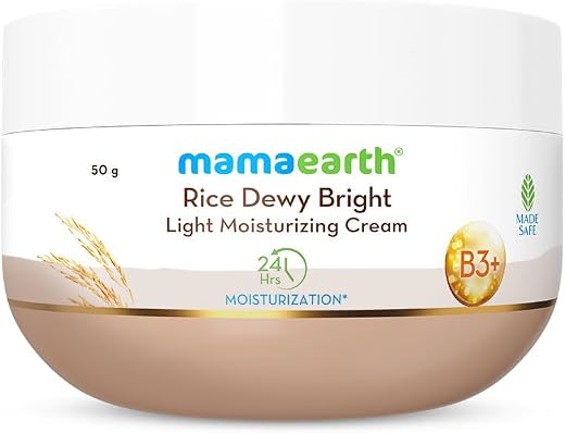 Mamaearth Rice Dewy Bright Light Moisturizing Cream with Rice Water &amp; Niacinamide for Glass-Skin - 50 g | 24 Hrs Long-Last...