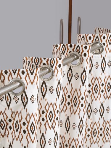 Image of Cortina 100% Cotton, Bohemian Tasseled Boho Print, Room Darkening Curtains for Window (with Back Tabs) - 9 Feet, Brown, 2 Piece (Length 270 cm)