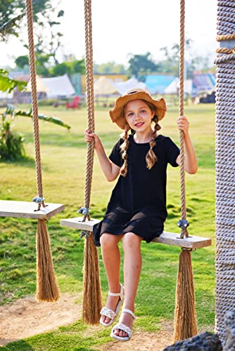 Boyoo Baby Toddler Girls Cotton Dress Black Short Sleeve Crew Neck A Line Pure Color Casual T Shirt Dress #TOP2