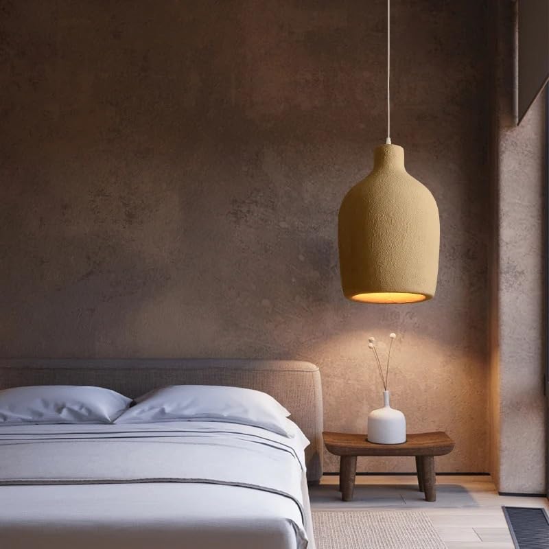 Lampe suspendue en ciment de style japonais D26cm avec éclairage LED neutre