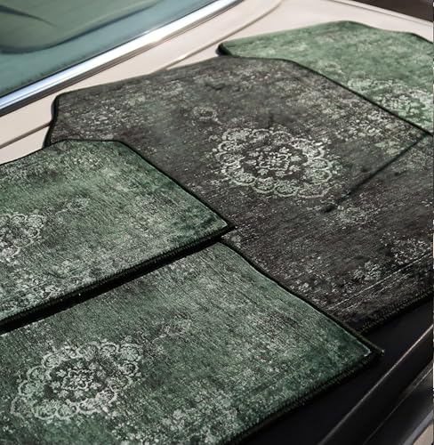 Image of Premium Oriental Rug Look Car Floor Mat for Amaze Custom Fitted, Luxury Car Foot Mats Compatible with Honda Amaze, Set of 5 Pcs, 100% Waterproof and Washable, Classic Green