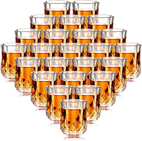 Meanplan 1.7oz Mini Shot Glasses Set Tasting Glasses Heavy Base Clear Shot Glass Cute Cordial Glasses Mini Wine Glasses for Serving Whiskey, Wine, Juice (24 Pieces)