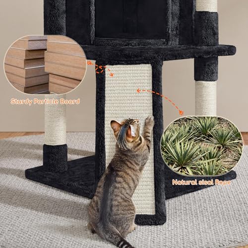 Yaheetech 107cm Cat Tree Cat Climbing Tower with Scratching Posts/Condo/Basket, kitten Activity Centre for Small/Medium Cats, Black - Image 6