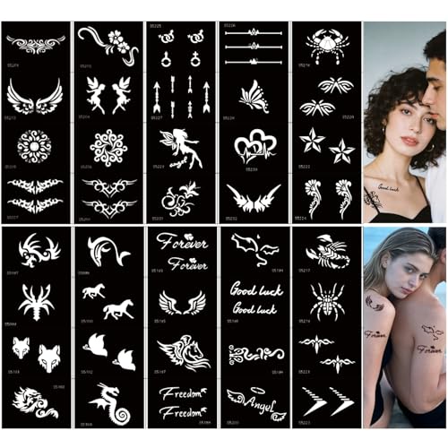 Couple Tattoo Stencil Set, 40 Sheets Temporary Tattoo Templates for Festivals,Parties & Weddings, Reusable Glitter Tattoo Stencils for Face Body Art Painting Henna Stencil for Women Men