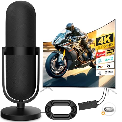 Cenbou TV Aerial Indoor - Indoor TV Aerials with Strong Signal UK & Booster Amplifier, Digital Freeview Aerial for Smart TVs - 480 Miles Reception for Local Channels - 16.4ft Antenna Cable Included