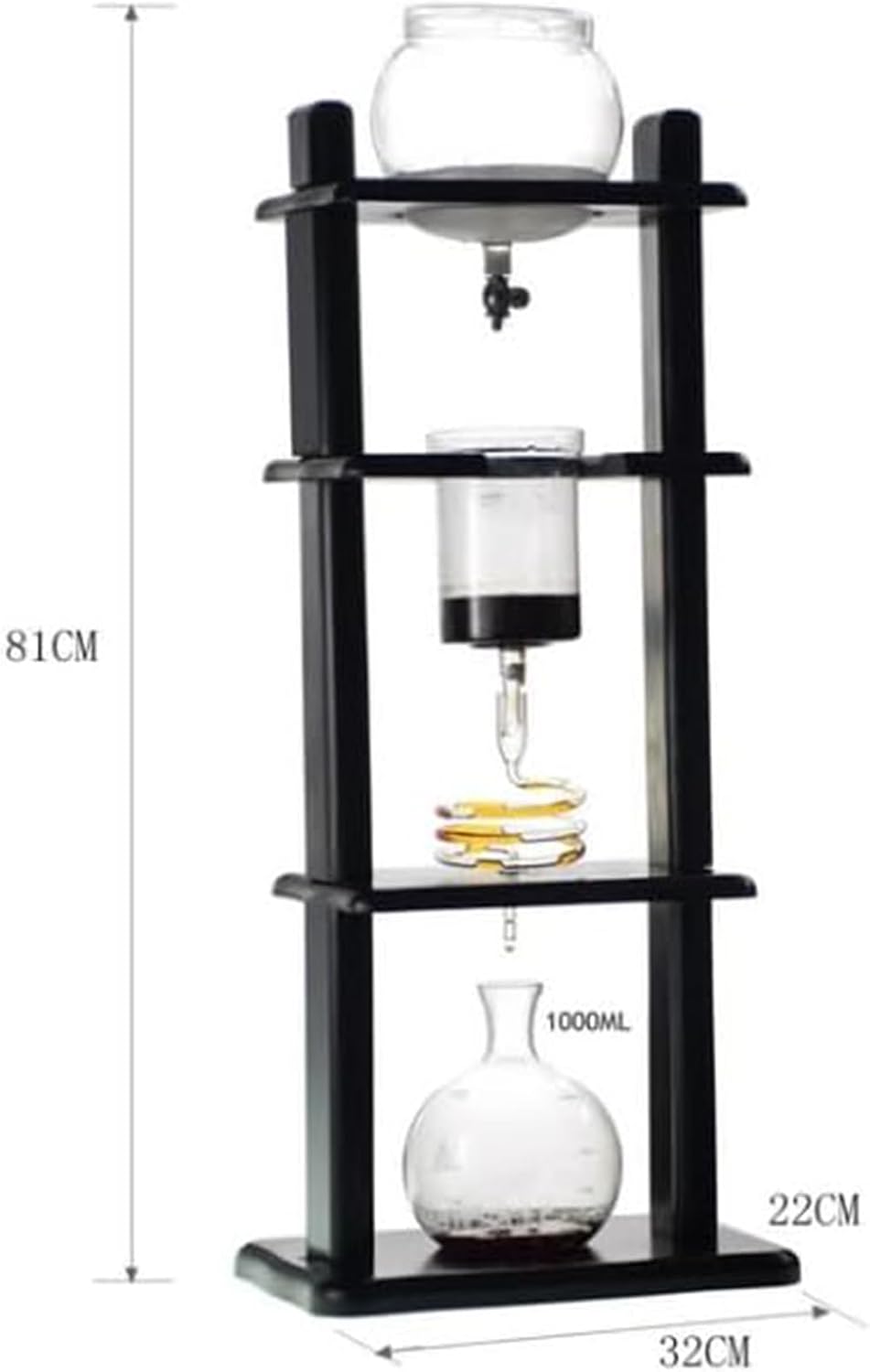 1L Premium Cold Brew Coffee Machine - Handmade Glass & Wooden Tower for Home, Cafe, and Office Use