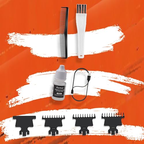 KEMEI 2293 Professioneller Haar-/Bartschneider für Männer, Zero Gapped-Haarschneider für Friseure mit T-Klinge, kabellos, wiederaufladbar, Orange