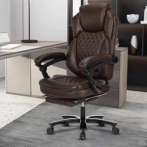 Comermax Big And Tall Home Office Desk Chairs For 400Lb Heavy People, Ergonomic Reclining Office Chair With Footrest And Wide Seat, Plus Size Managerial Executive Chairs (Coffee Brown) #TOP1