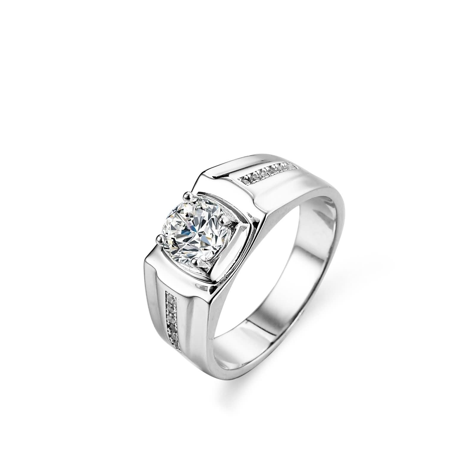 Anillo de compromiso para hombre, anillo de compromiso con 4 garras y moissanite de 1 quilate, plata de oro blanco de 14 quilates, talla 67 (21,3)