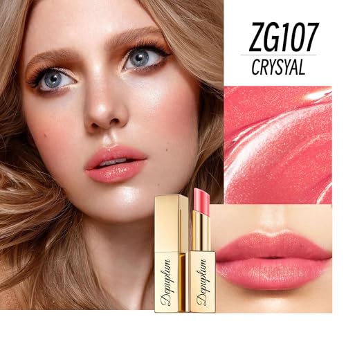 Depuplum Peach Pink Red Shimmer Lipstick for Women Moisture Tinted Lip Balm Nourish Lip Gloss Cruelty Free Glitter Lip Stick (ZG107 Candy -Peach Pink) — view 3