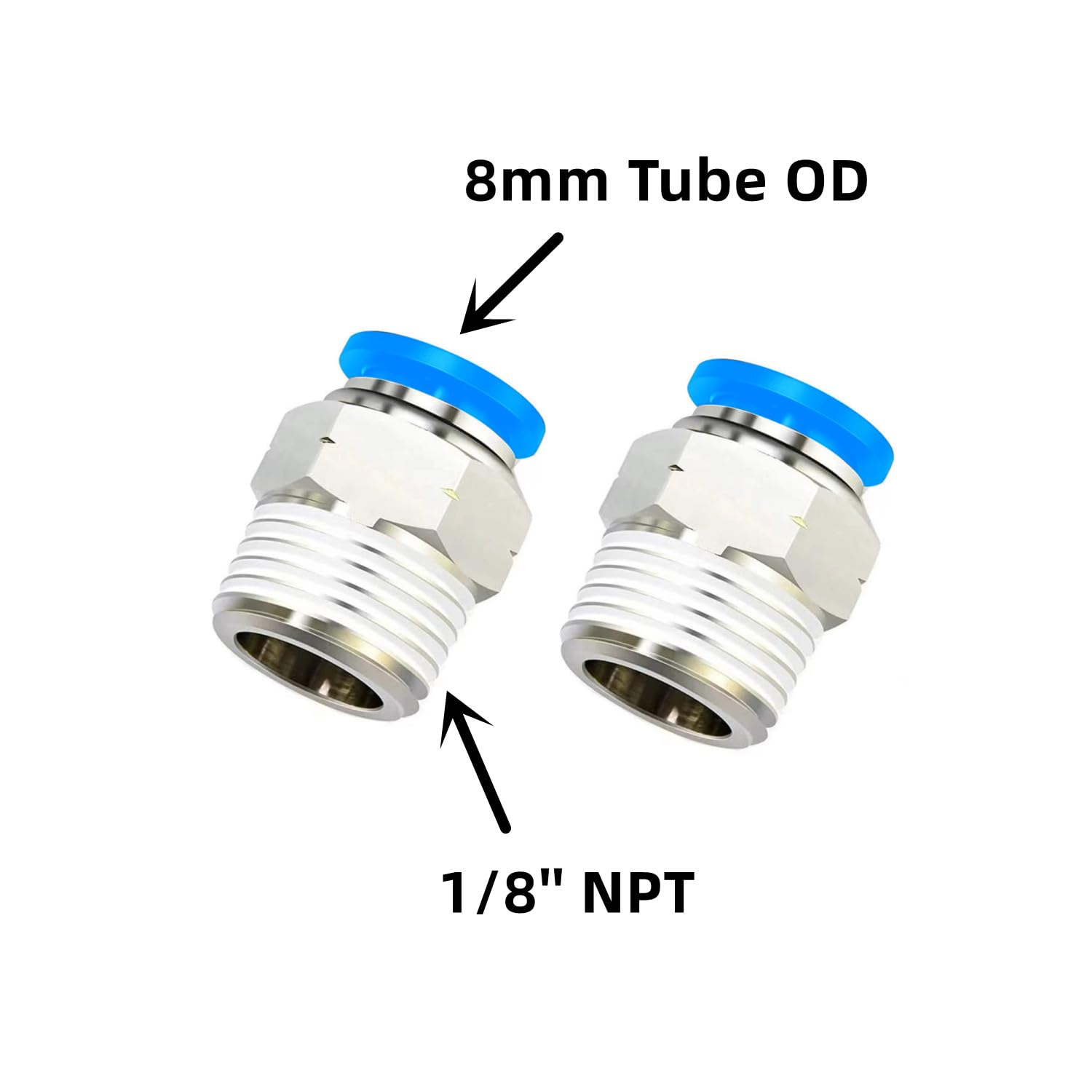 PNEUMATIC - Tubo de 8 mm de diámetro exterior x rosca NPT macho de 1/8 pulgadas, conector recto macho PC8-N1 (paquete de 10)