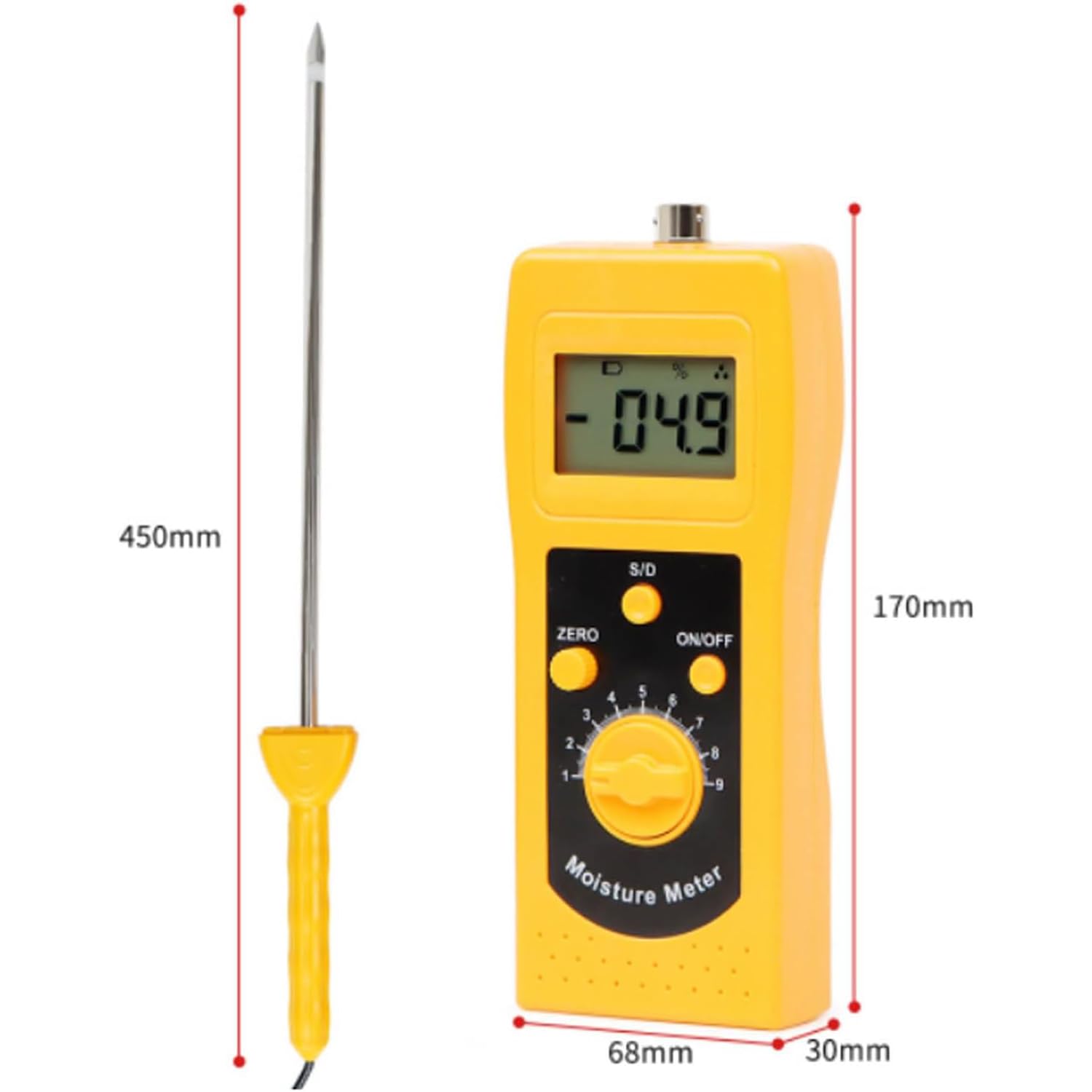 Miernik wilgotności proszku węglowego i ziemi, miernik wilgotności gleby, wyświetlacz HD-LCD z podświetleniem, długość sondy 450 mm, wysoka dokładność i czułość, do Carbonsta