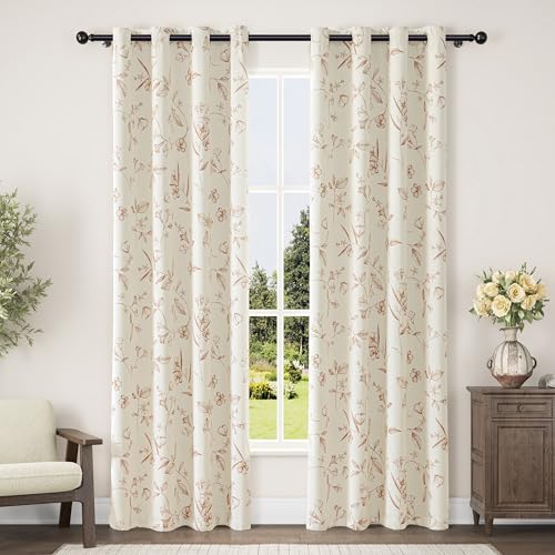 ChrisDowa Beige 100% Blackout Floral Curtains 84 Inches Long 2