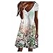 Vestito da donna estivo casual con stampa sexy a maniche corte con scollo a V grande swing allentato, Verde, L