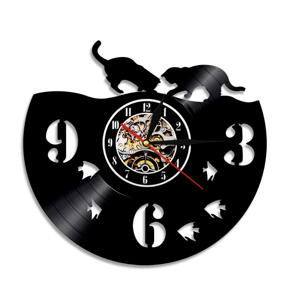 30cm gatto coppia retroilluminazione a led animali moderno vintage orologio in vinile LP decorazioni per la casa orologio creativo regalo per amante dei gatti orologio con 7 colori cambia amico rega