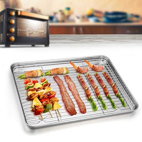 Teamfar Baking Sheet With Rack Set, Stainless Steel Cookie Sheet Baking Pans With Cooling Rack, Non Toxic & Healthy, Rust Free & Heavy Duty, Mirror Finish & Easy Clean, Dishwasher Safe - 6 Pieces #TOP3
