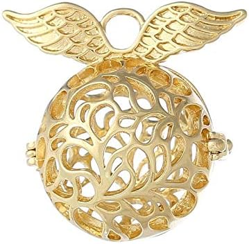 1 Wish Box with Wings Charm Filigree Locket Round Copper Gold Plated (1C-33)