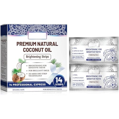 Tiras blanqueadoras de coco y menta, antideslizantes, aptas para dientes sensibles, para un aliento fresco y un blanqueamiento dental. (1box)