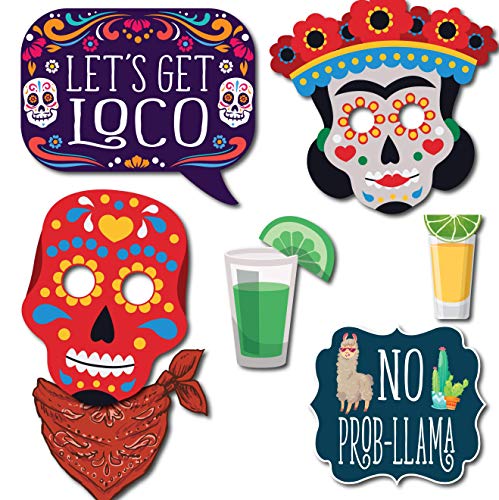 Fiesta Photo Booth Props - 41-Pc Photobooth Kit With 8 X 10-Inch Sign, 60 Adhesive Pads, 45 Sticks - Mexican Photo Prop - Fiesta Props - Photo Booth Props Cinco De Mayo #TOP6