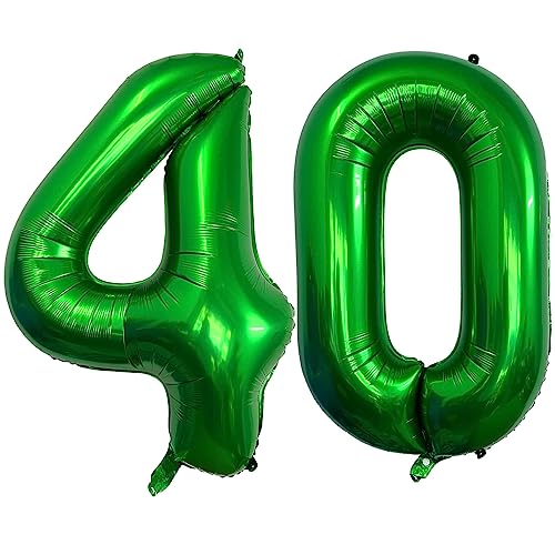 Image of Number 40 Dark Green Balloons 40 Inch Giant Green 40 Numer Foil Helium Balloons for 40th Dark Green Birthday Party Supplies 40th Anniversary Events Decorations