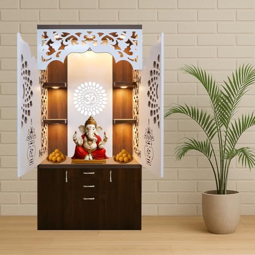 Alpine Willow Premium 3X6 Ft Temple for Home with Door | Puja Mandir for Home Big Size | Pooja mandir with Door Big Size | Puja ghar | Large Devghar with LED Lights Puja Stand