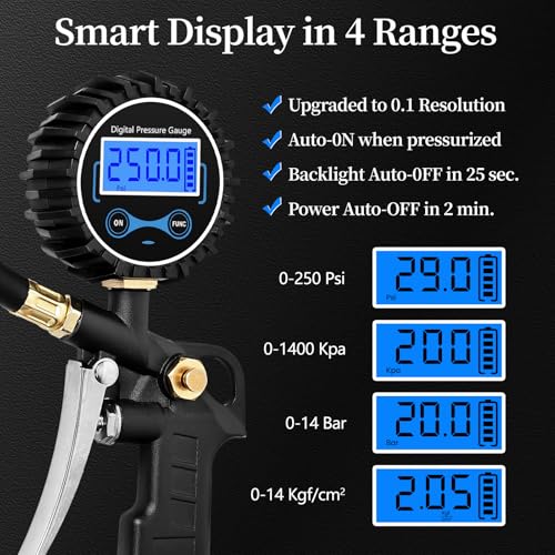 Image of Digital Bike Tire Pressure Gauge, Presta Valve Adaptor, Schrader to Presta Valve Adapter for Air Compressor, Schrader Valve Adapter, Easiest Use Presta and Schrader Air Compressor Tool