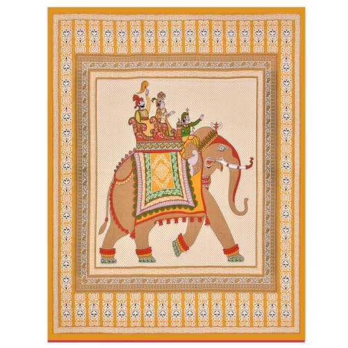 Image of Premium Rajasthani Jaipuri Traditional Sanganeri Elephant Print 144 TC 100% Pure Cotton Single Size Bedsheet with one Pillow Covers