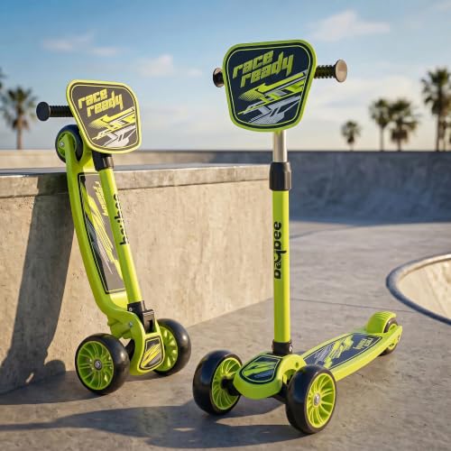 Image of Baybee Trickster Baby Kick Scooter for Kids | Foldable 3 Wheel Kids Scooter with 4 Height Adjustable & Foot Brake | Runner Scooters with Magic Board | Skate Scooter for 2+ Years Boy Girl (Green)