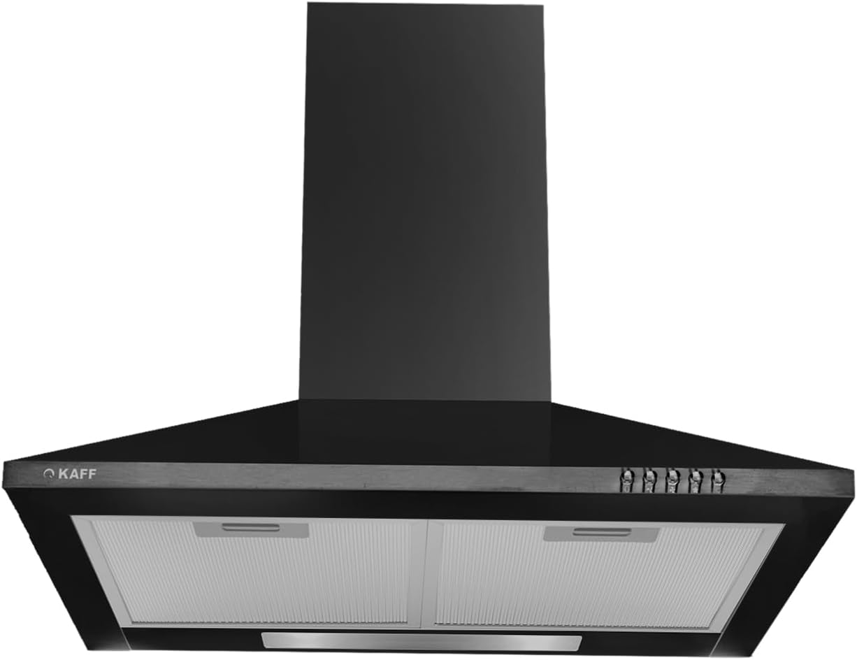 KAFF BASE PLUS Cassette Filter Pyramid Kitchen Chimney 60 CM with Soft Push Buttons, (Black)