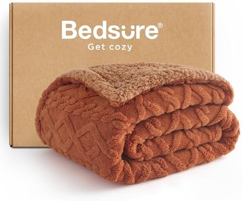 Bedsure Sherpa Fleece Blanket, Cable Jacquard Tufted, Warm, Orang...