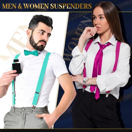 Image of 9 Pieces Y Back Style Unisex Suspenders Adjustable Elastic Suspenders for Men Women Rainbow braces with Clip for Pants