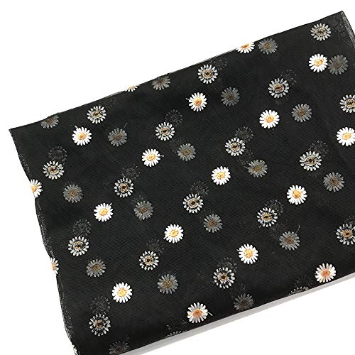 Bordado Floral Margarita Encaje Tela Tul de Malla Colores 59" Ancho para Vestido de Novia Paño Mantel Cortina (Negro, Vendido por Yarda) Cover