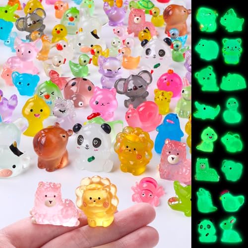 JOLCEEY 60pcs Mini Resin Animals 60 Styles Tiny Resin Glow In The Dark Animals Miniature Little Small Animal Figures for Micro Fairy Garden Landscape Accessories Dollhouse Hide Crafts Aquarium Decor