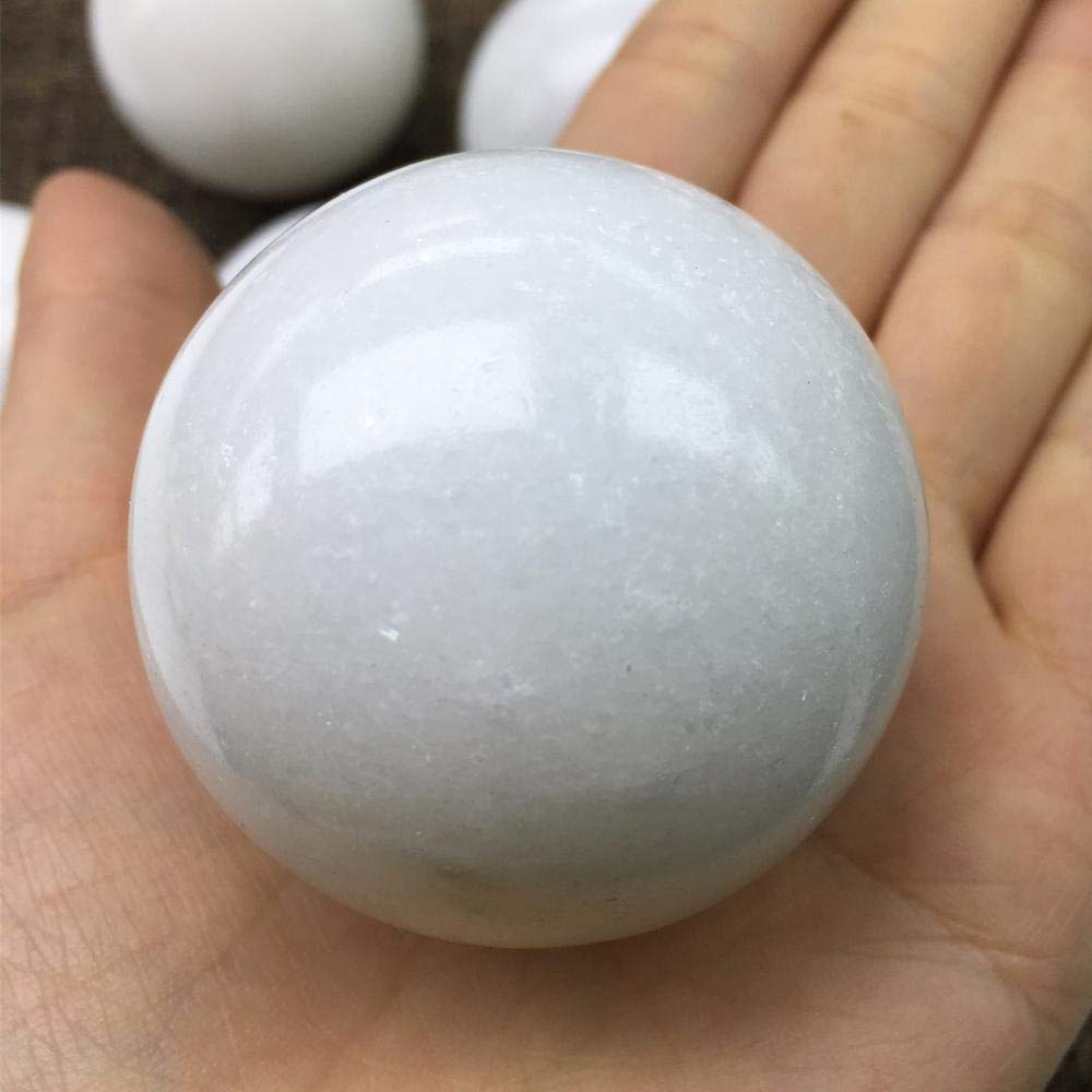 HXSCOO White Marble Sphere Natural Stones and Minerals Quartz Healing Crystals Decorations for Home Gift