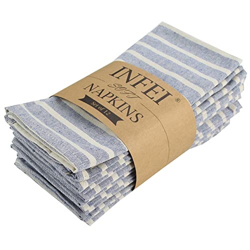 Serviettes de table en lin doux rayé bleu de qualité supérieure
