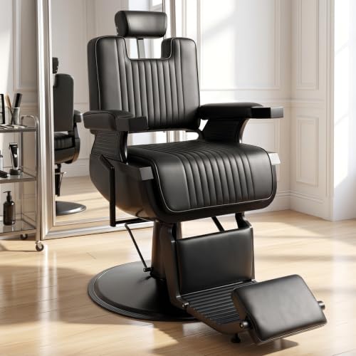 Tythical Reclining Barber Chair for Barbershop, Professional Barber Salon Chair for Hair Stylist, 360 Swivel Styling Chair with Adjustable Headrest & Footrest for Salon Home Tattoo Men