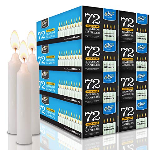 Shabbat Candles - Traditional Shabbos Candles - 3 Hour - 72 Count, 8 Pack, Bulk Shabbat Candles - Ohr #TOP13