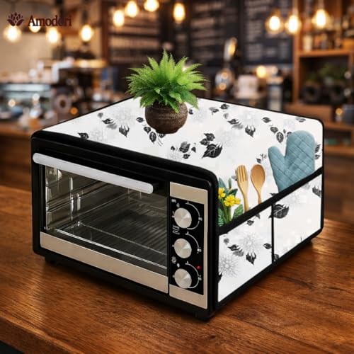 Image of Microwave Oven Top Cover 35x100 cm | Wipe Clean Fabric | 4 Utility Pockets (Floral-20)
